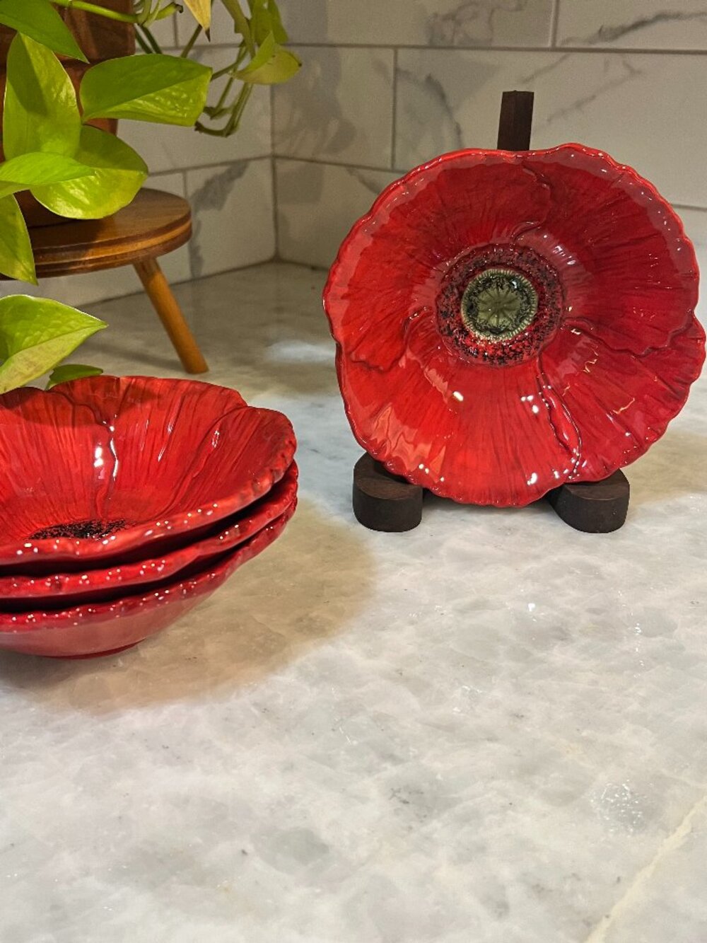 Nanette Vacher Fleur Rouge Poppy Bowls Set of 4 Ambiance Red Floral